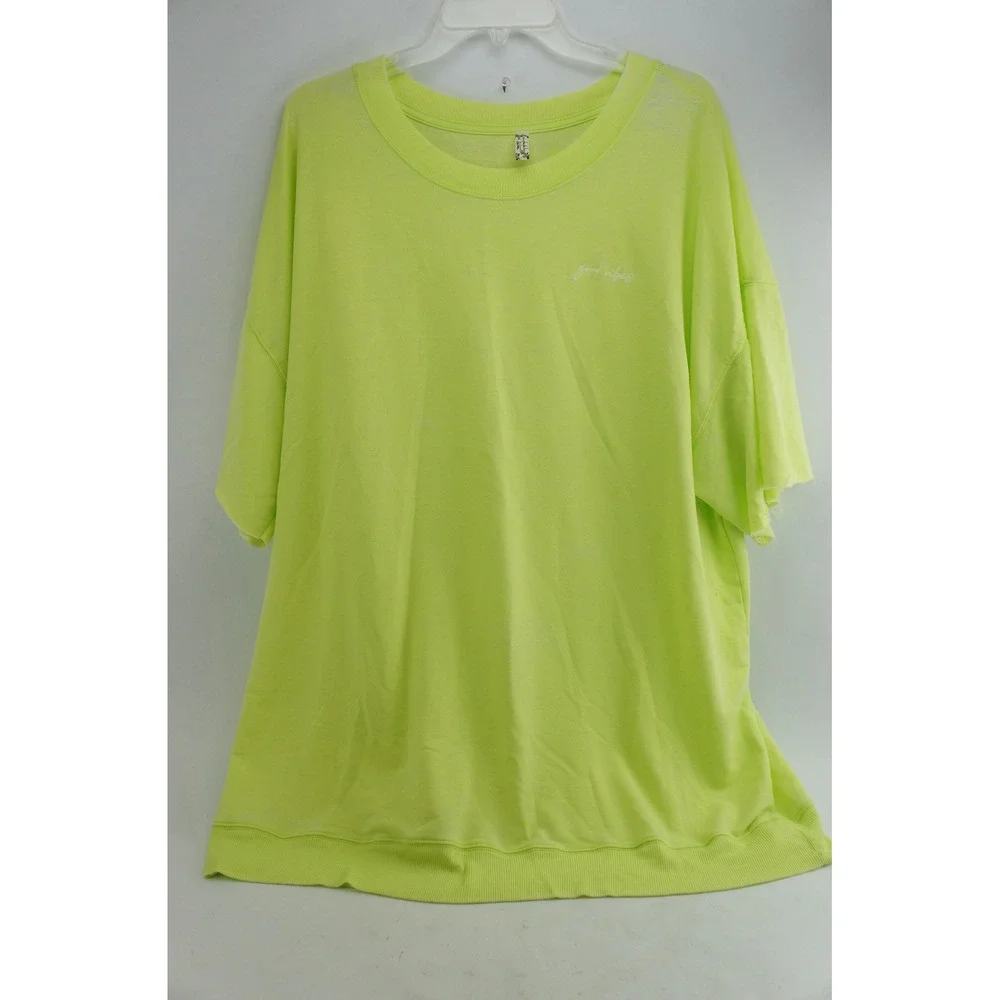 Free People Sleep T Shirt Size M Neon Green Good‎ Vibes Short Sleeve Good